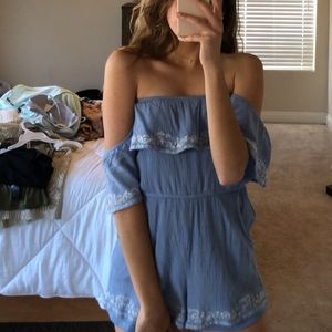 blue off-the-shoulder romper